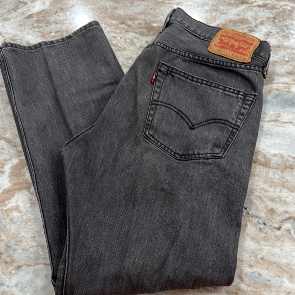 Levi's Men's Black Jeans 501 button fly light distressed 34 x 30